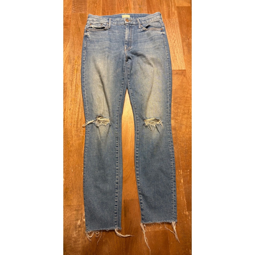 MOTHER The Looker Ankle Fray Jeans Womens 28 Blue Distressed Skinny Denim Ripped